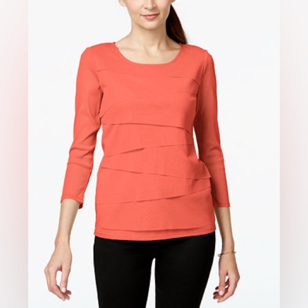 Alfani Salmon Ruffled Tunic with Quarter Length Sleeves- 2X